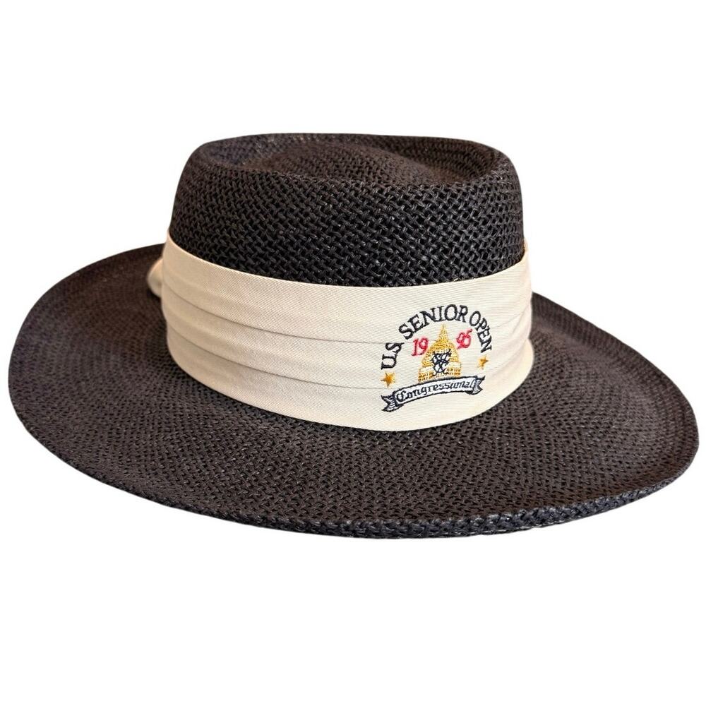 Vintage 1995 US Senior Open Congressional Straw Hat Firethorn Golf Fedora Black